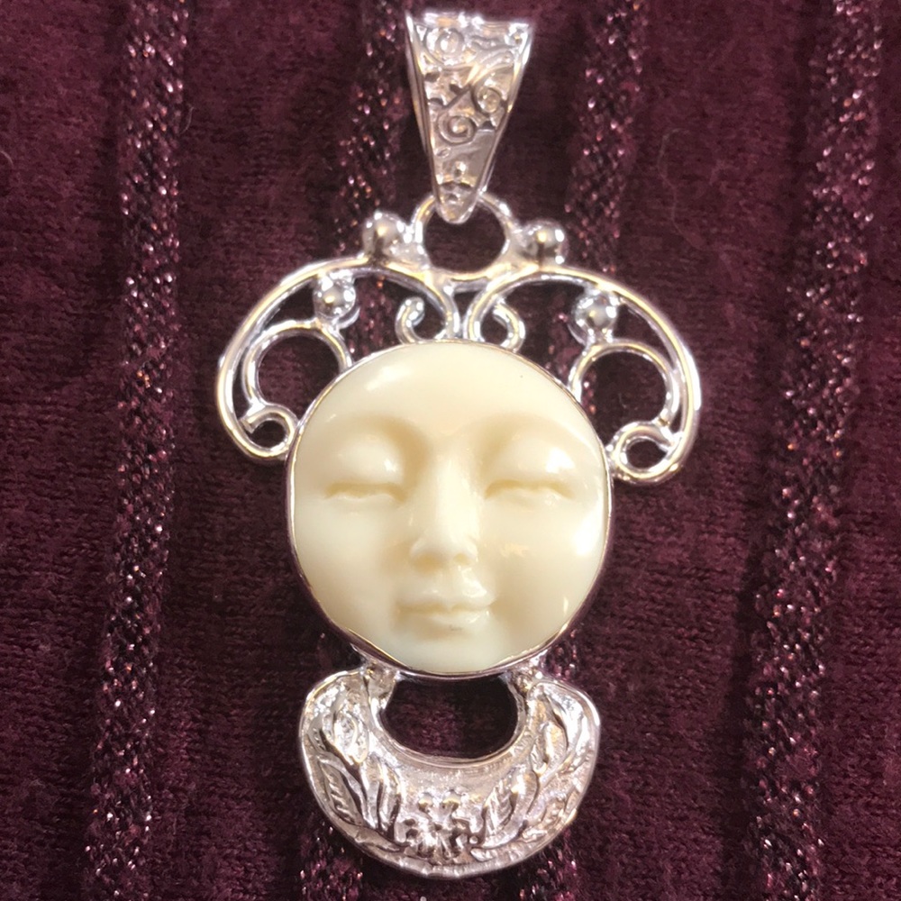 Ivory White Moon Face Pendant - Extremely Unique!